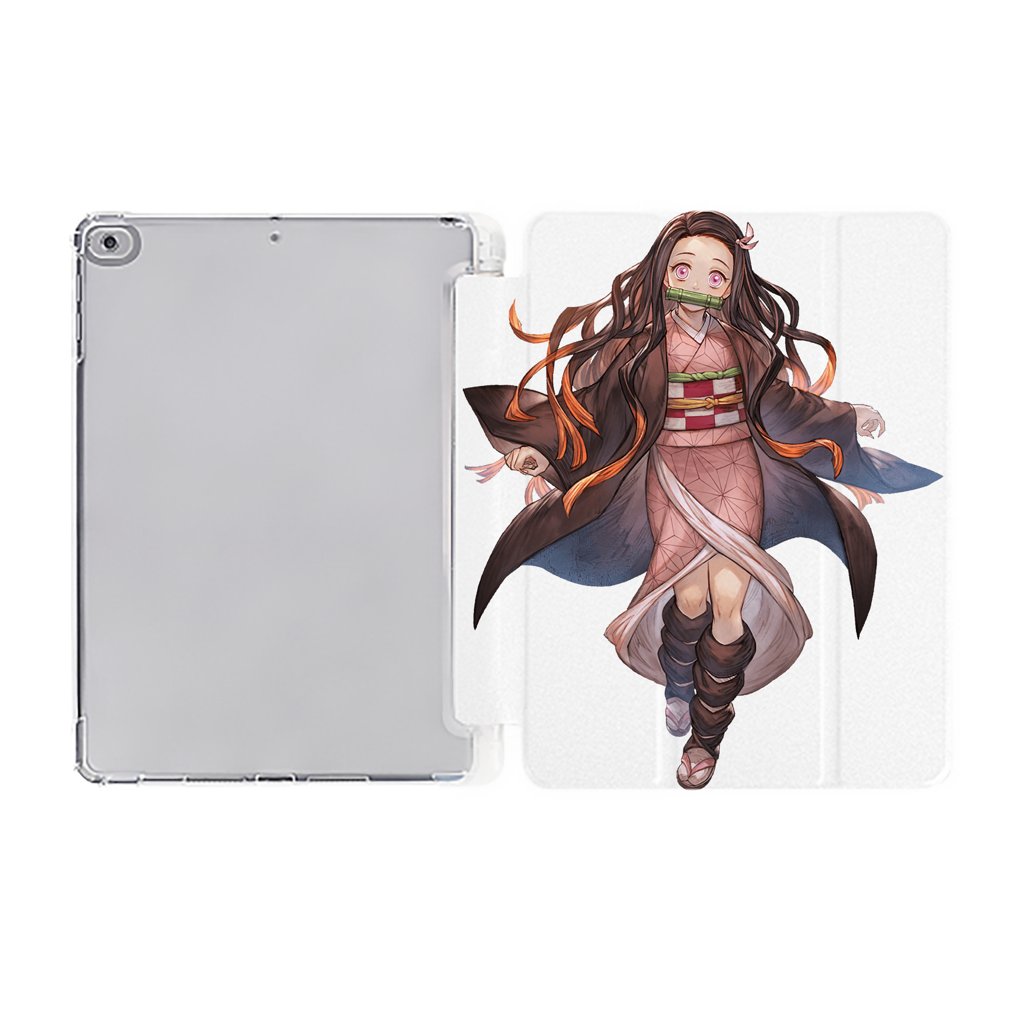 （画像用） 鬼滅の刃（きめつのやいば）竈門 禰󠄀豆子／かまど ねずこ Kamado Nezuko IPad ケース ペン収納付き 三つ折りスタンド PUレザー×シリコン 対応機種9.5/10.5/10.9インチ